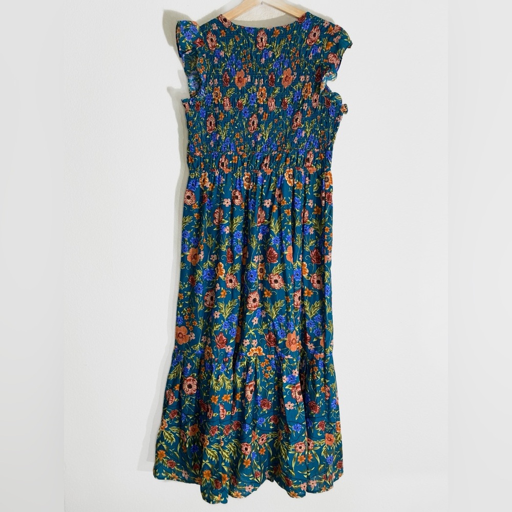 Anthropologie Peregrine Floral Blue Flutter Sleeve Midi Dress Size Large - Picture 7 of 13